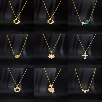 Simple Style Cartoon Character Heart Shape Bow Knot Copper Inlay Zircon Pendant Necklace