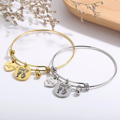 Simple Style Cartoon Character Letter Heart Shape Titanium Steel Bangle