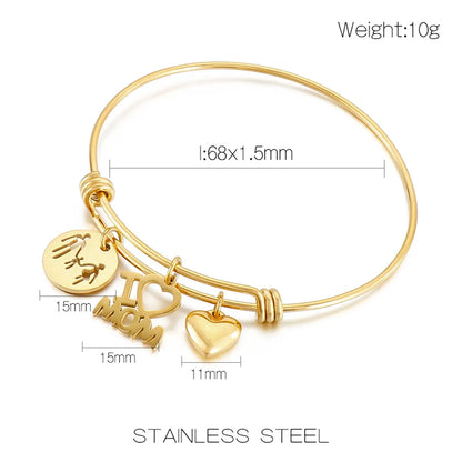 Simple Style Cartoon Character Letter Heart Shape Titanium Steel Plating 18k Gold Plated Bangle