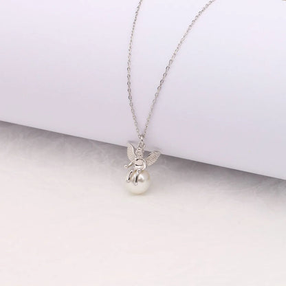 Simple Style Cartoon Character Sterling Silver Pearl Pendant Necklace In Bulk