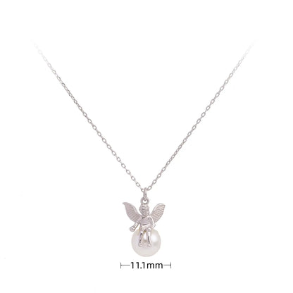 Simple Style Cartoon Character Sterling Silver Pearl Pendant Necklace In Bulk