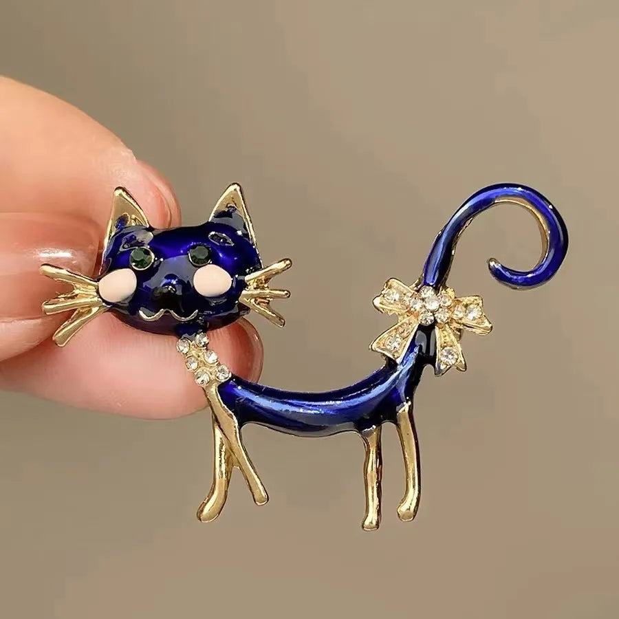 Simple Style Cat Alloy Enamel Inlay Rhinestones Pearl Women'S Brooches