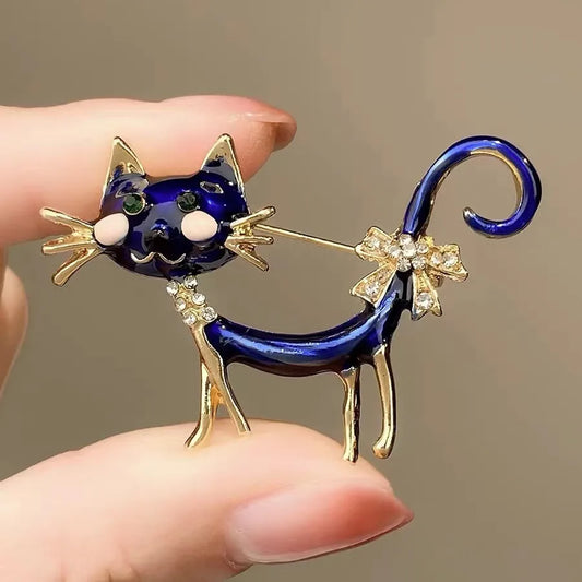 Simple Style Cat Alloy Enamel Inlay Rhinestones Pearl Women'S Brooches