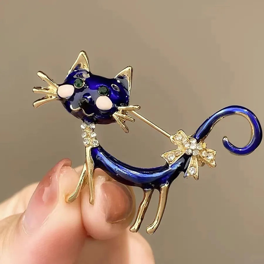 Simple Style Cat Alloy Enamel Inlay Rhinestones Pearl Women'S Brooches