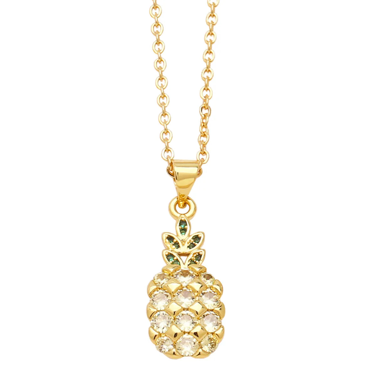 Simple Style Cherry Pineapple Copper Plating Inlay Zircon 18k Gold Plated Necklace