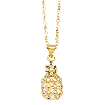 Simple Style Cherry Pineapple Copper Plating Inlay Zircon 18k Gold Plated Necklace