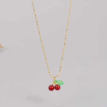 Simple Style Cherry Titanium Steel Gold Plated Pendant Necklace 1 Piece