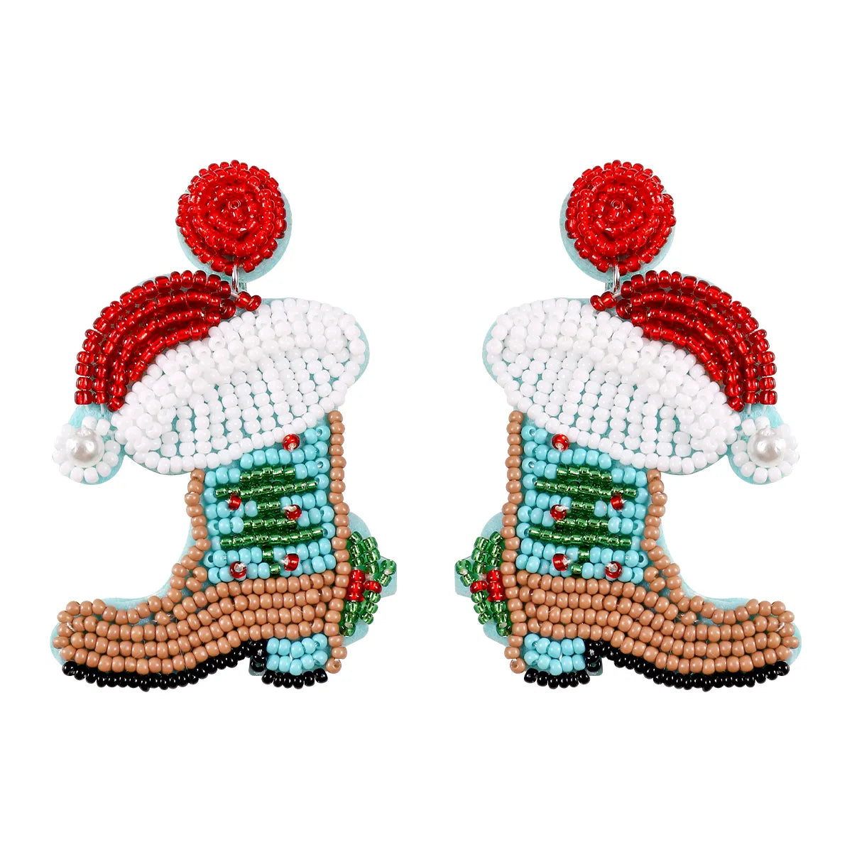 Simple Style Christmas Hat Christmas Socks Boots Beaded Alloy Handmade Women'S Drop Earrings 1 Pair