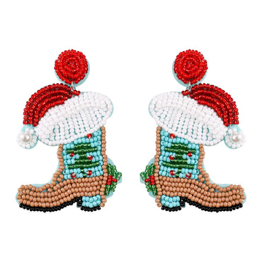 Simple Style Christmas Hat Christmas Socks Boots Beaded Alloy Handmade Women'S Drop Earrings 1 Pair