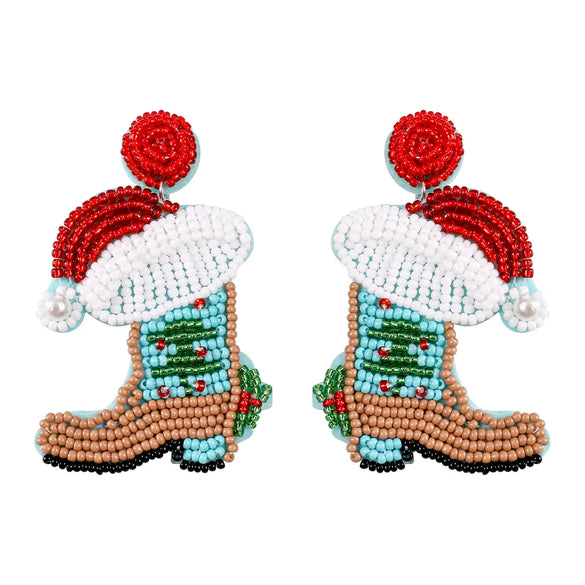 Simple Style Christmas Hat Christmas Socks Boots Beaded Alloy Handmade Women'S Drop Earrings 1 Pair