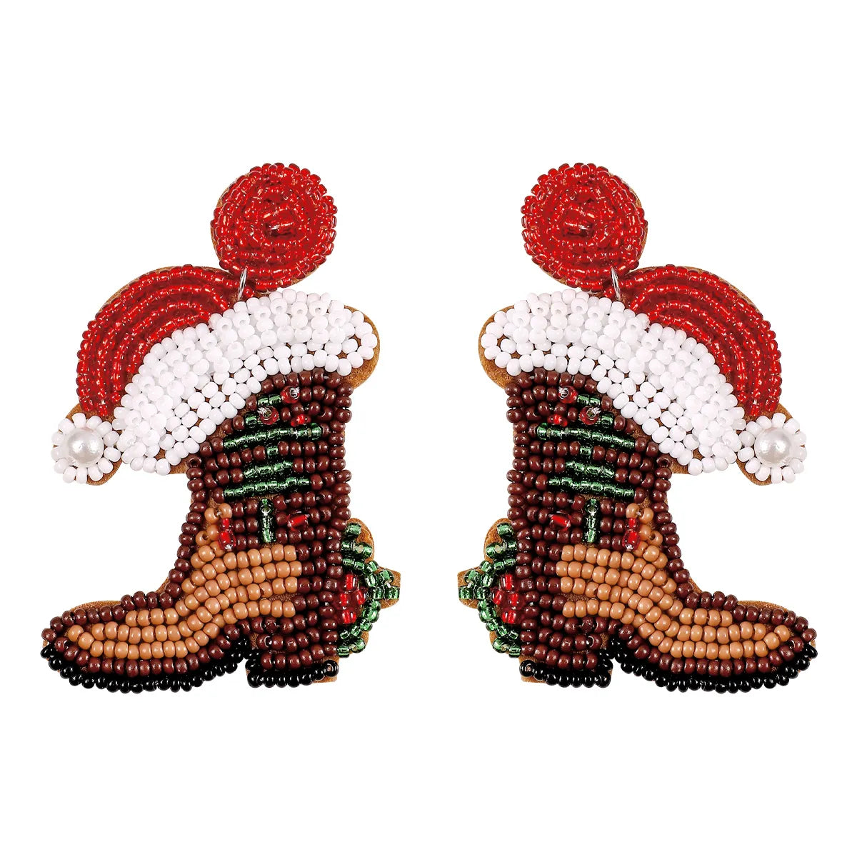 Simple Style Christmas Hat Christmas Socks Boots Beaded Alloy Handmade Women'S Drop Earrings 1 Pair