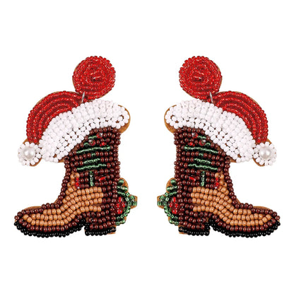 Simple Style Christmas Hat Christmas Socks Boots Beaded Alloy Handmade Women'S Drop Earrings 1 Pair