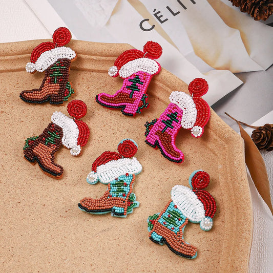 Simple Style Christmas Hat Christmas Socks Boots Beaded Alloy Handmade Women'S Drop Earrings 1 Pair