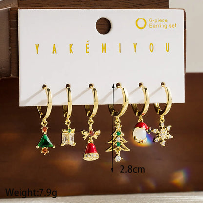 Simple Style Christmas Tree Bell Copper 14k Gold Plated Zircon Drop Earrings In Bulk