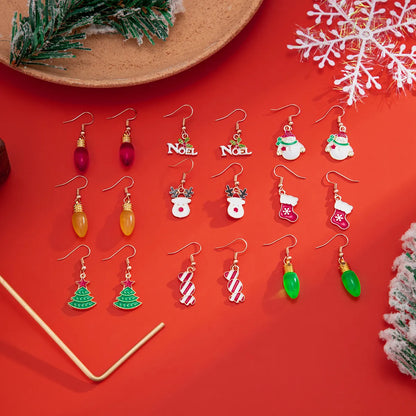 Simple Style Christmas Tree Bulb Snowman Arylic Alloy Plating Three-dimensional Women's Earrings 1 Pair