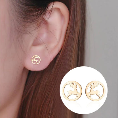 Simple Style Christmas Tree Heart Shape Elk Stainless Steel Plating Hollow Out Ear Studs 1 Pair