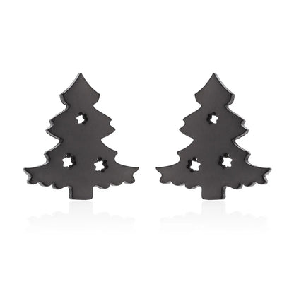 Simple Style Christmas Tree Heart Shape Elk Stainless Steel Plating Hollow Out Ear Studs 1 Pair