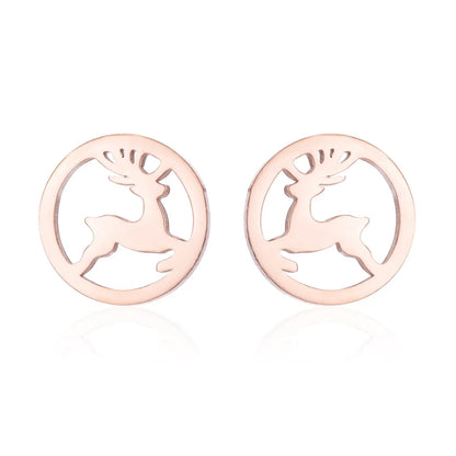 Simple Style Christmas Tree Heart Shape Elk Stainless Steel Plating Hollow Out Ear Studs 1 Pair