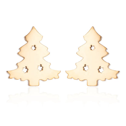 Simple Style Christmas Tree Heart Shape Elk Stainless Steel Plating Hollow Out Ear Studs 1 Pair