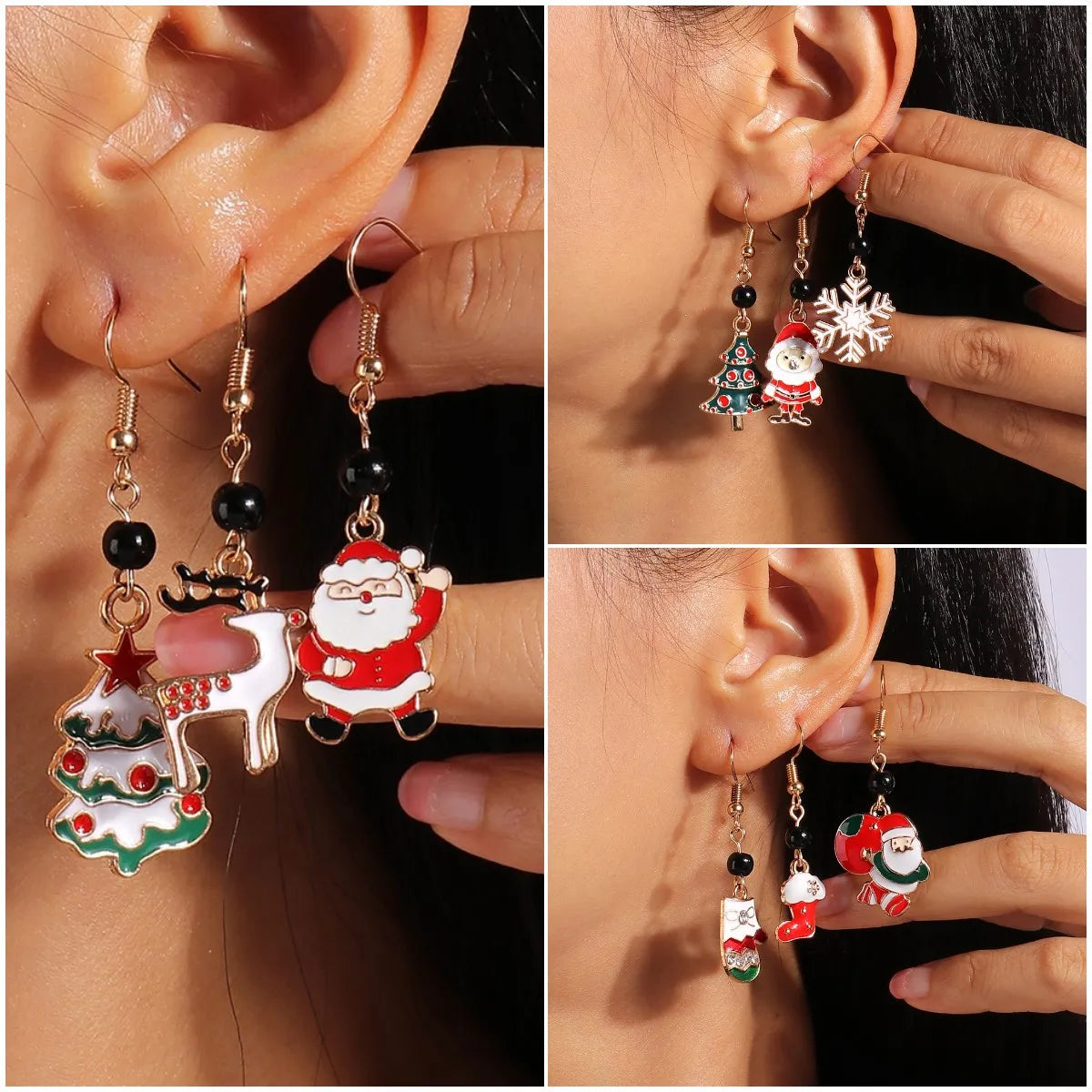 1 Pair Simple Style Christmas Tree Santa Claus Epoxy Alloy Drop Earrings