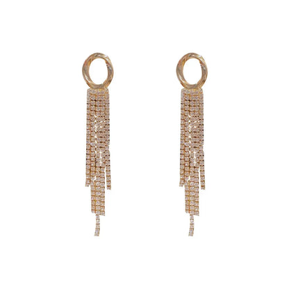 Simple Style Circle Alloy Tassel Plating Inlay Rhinestones Women's Drop Earrings