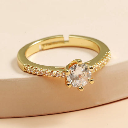 Simple Style Circle Copper Inlaid Zircon Adjustable Ring