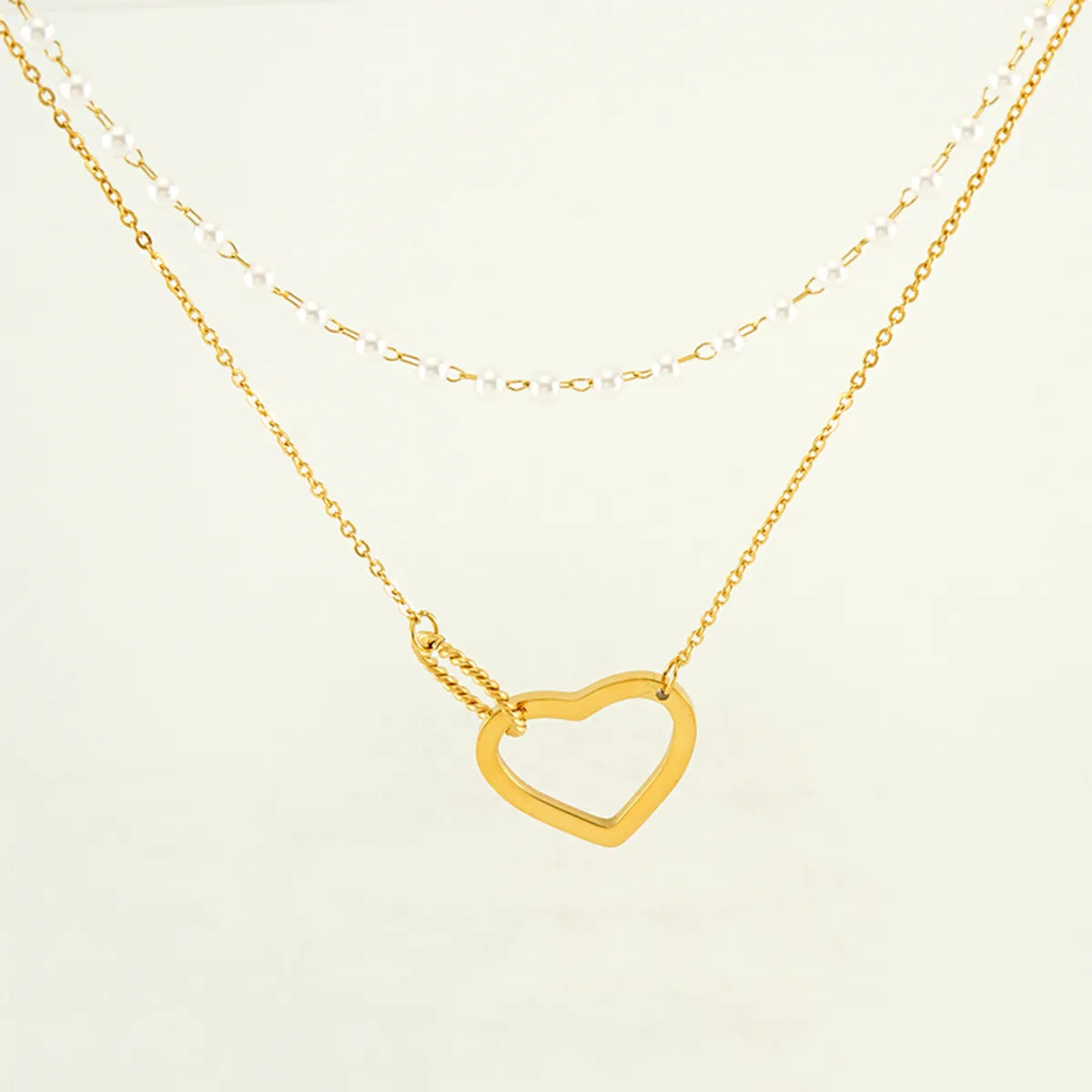 Simple Style Circle Heart Shape Stainless Steel Pearl Plating 18k Gold Plated Double Layer Necklaces