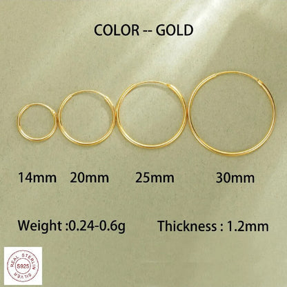 Simple Style Circle Plating Sterling Silver 18k Gold Plated Gold Plated Hoop Earrings