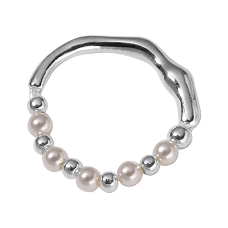 Simple Style Circle Silver Pearl Plating Rings 1 Piece