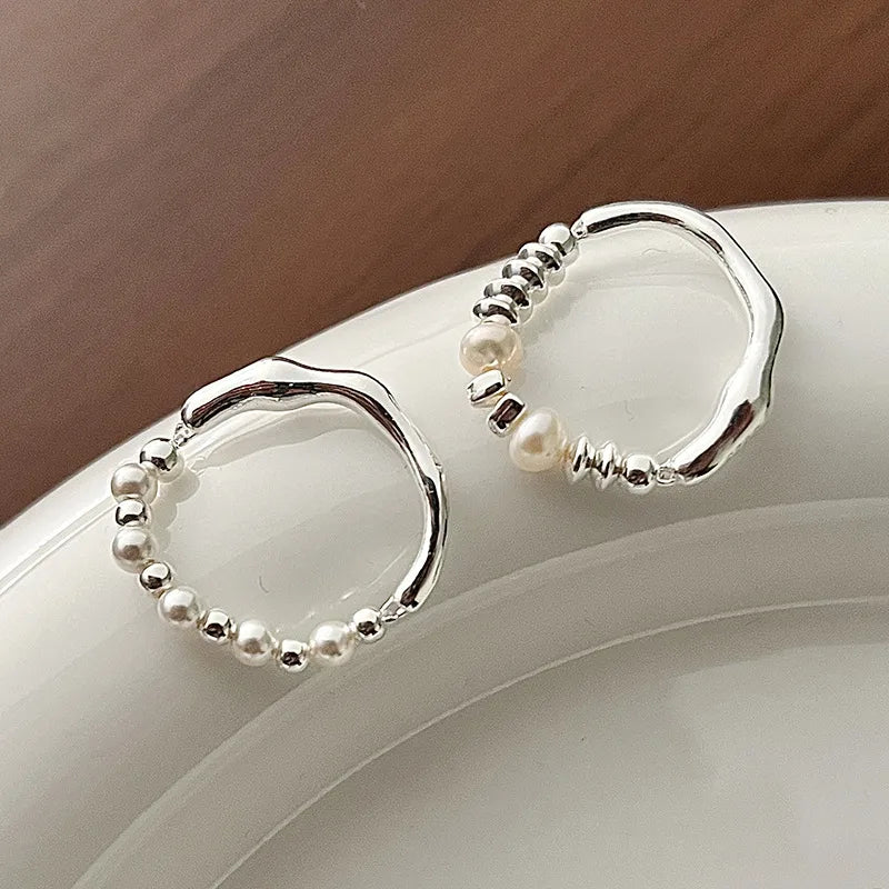 Simple Style Circle Silver Pearl Plating Rings 1 Piece