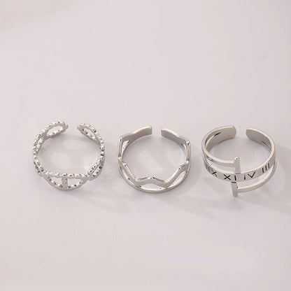 Wholesale Jewelry Simple Style Circle Stainless Steel Silver Plated Hollow Out Rings