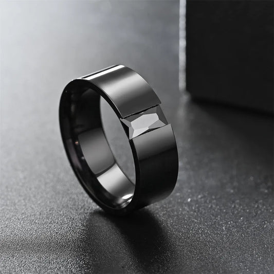 Simple Style Circle Stainless Steel Inlay Zircon Men'S Rings