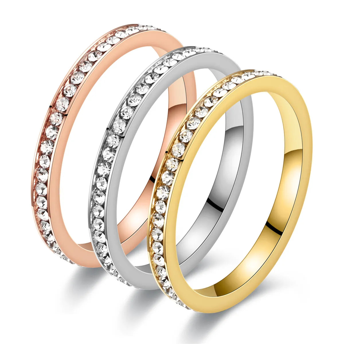 Simple Style Circle Stainless Steel Inlay Zircon Rings