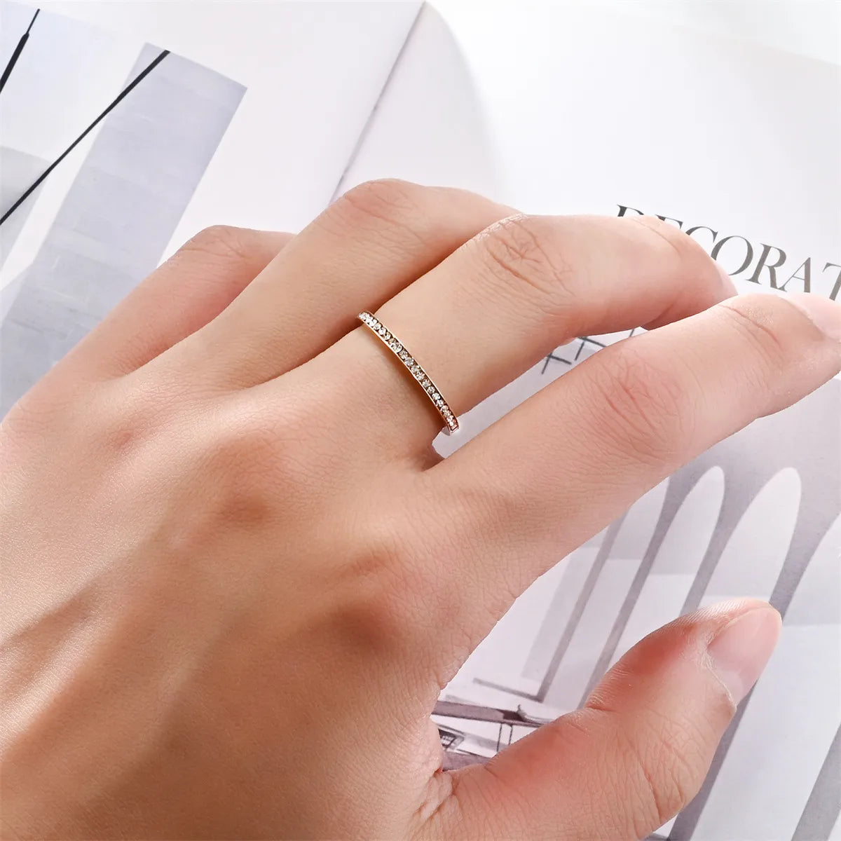 Simple Style Circle Stainless Steel Inlay Zircon Rings