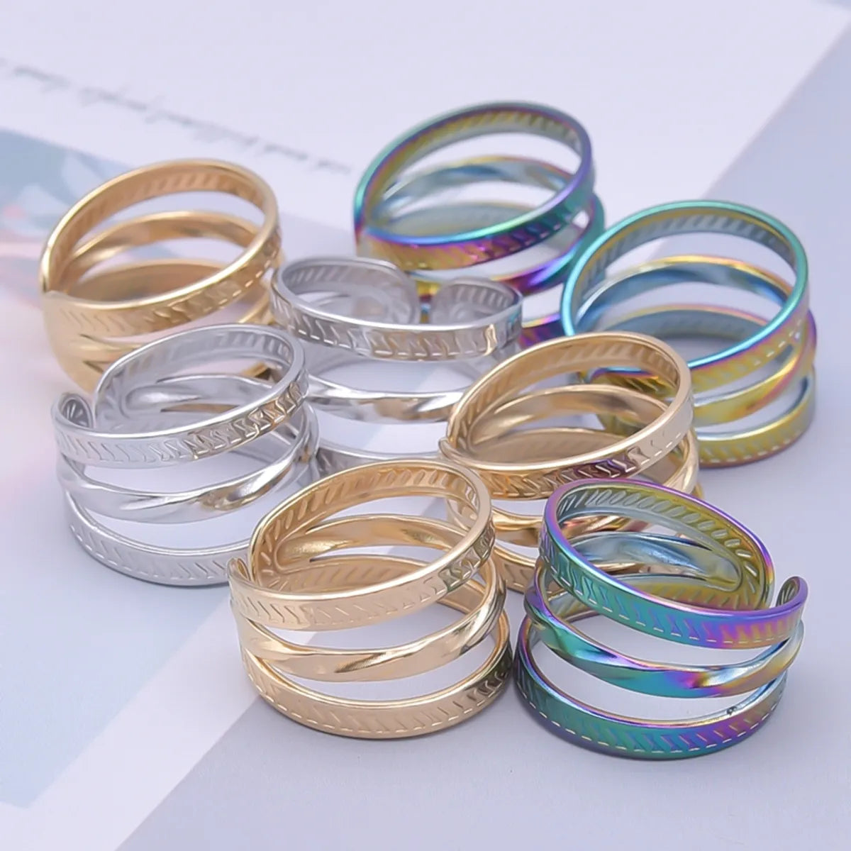 Simple Style Circle Stainless Steel Layered 18k Gold Plated Open Rings