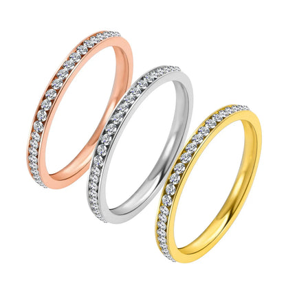 Simple Style Circle Stainless Steel Rhinestone Rings