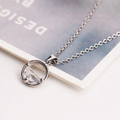 Simple Style Circle White Copper Polishing Plating Inlay Zircon White Gold Plated Silver Plated Pendant Necklace