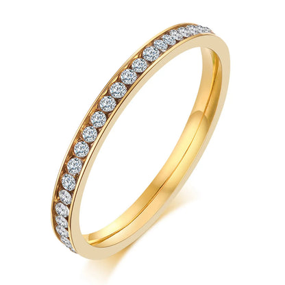 Simple Style Circle Titanium Steel Plating Inlay Rhinestones Gold Plated Rings