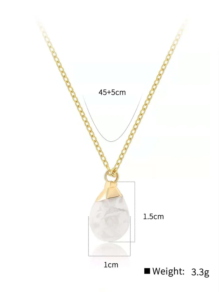 Simple Style Circle Water Droplets Copper Plating Inlay Natural Stone 18k Gold Plated Pendant Necklace Necklace