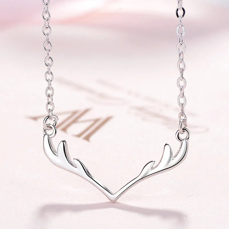 Simple Style Classic Style Antlers Sterling Silver Plating White Gold Plated Pendant Necklace