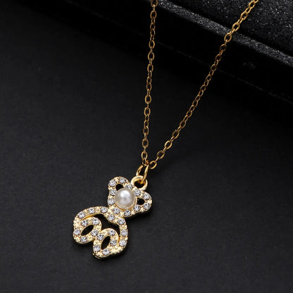 Simple Style Classic Style Bear Heart Shape Zinc Alloy Inlay Zircon Women's Pendant Necklace