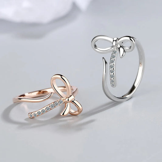 Simple Style Classic Style Bow Knot Copper Inlay Zircon Rings