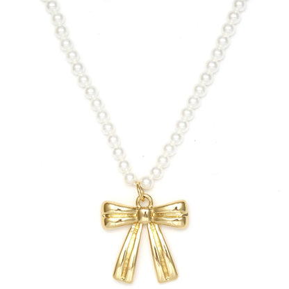 Simple Style Classic Style Bow Knot Imitation Pearl Copper Wholesale Pendant Necklace