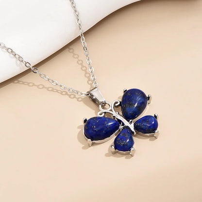 Simple Style Classic Style Butterfly Alloy Inlay Natural Stone Women's Pendant Necklace