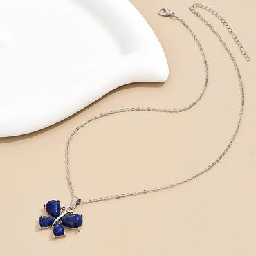 Simple Style Classic Style Butterfly Alloy Inlay Natural Stone Women's Pendant Necklace