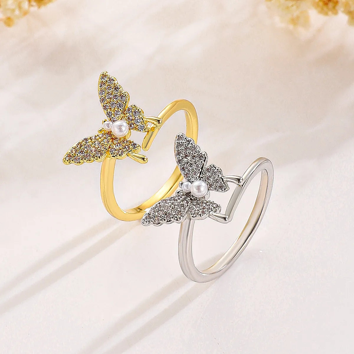 Simple Style Classic Style Butterfly Copper Plating Inlay Zircon 14k Gold Plated Open Ring