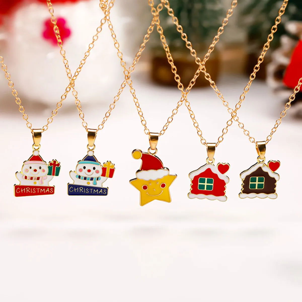 Simple Style Classic Style Christmas Tree Alloy Inlay Rhinestones Christmas Kid'S Pendant Necklace