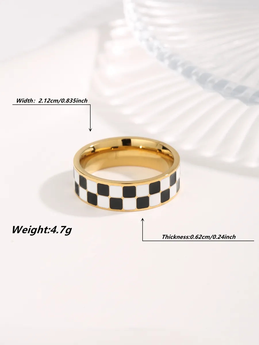 Simple Style Classic Style Circle Roman Numeral Checkered Titanium Steel Copper Plating Inlay Zircon Gold Plated Rings