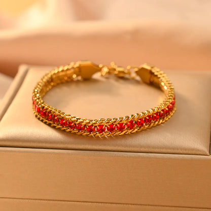 Simple Style Classic Style Color Block 304 Stainless Steel 18K Gold Plated Zircon Bracelets In Bulk