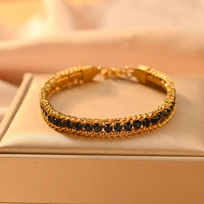 Simple Style Classic Style Color Block 304 Stainless Steel 18K Gold Plated Zircon Bracelets In Bulk